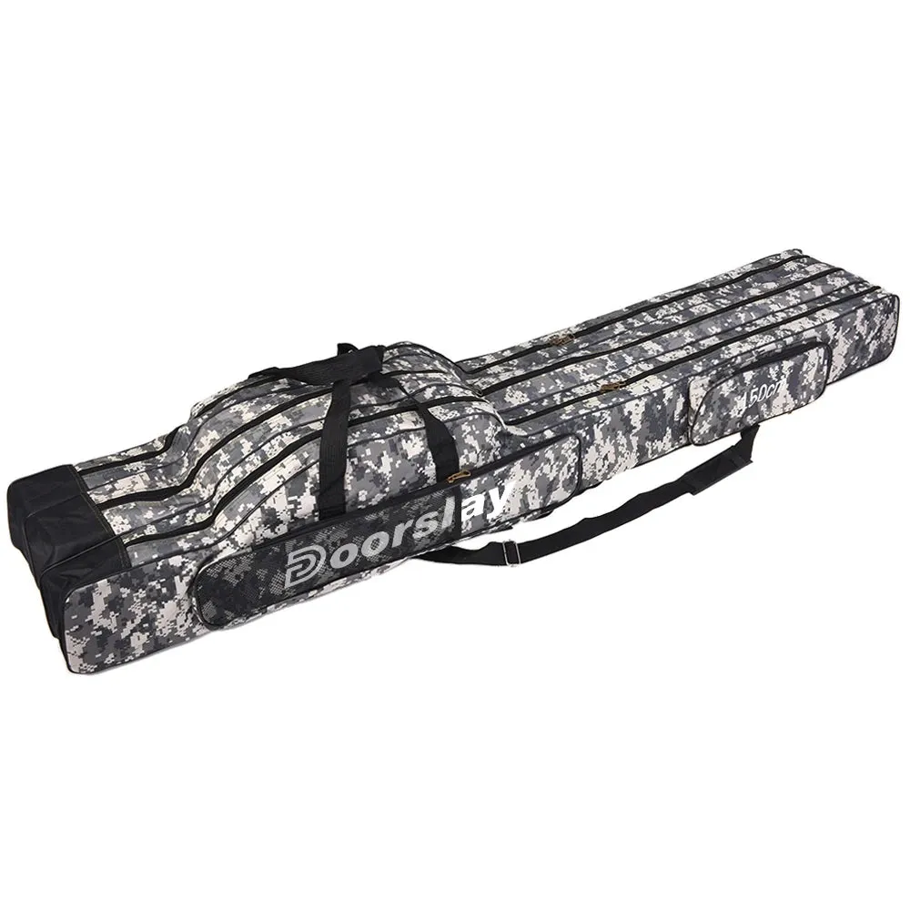Doorslay 3 Layers Fishing Bag Portable Folding Fishing Rod Reel Bag Fishing Tackle Carry Case Travel Storage Bag Fishing Goods