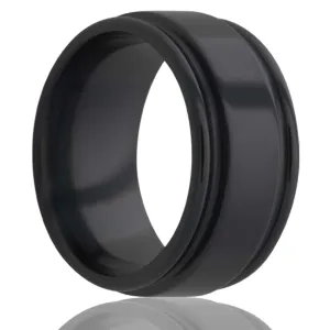 Double Grooved Edge Black Zirconium Ring