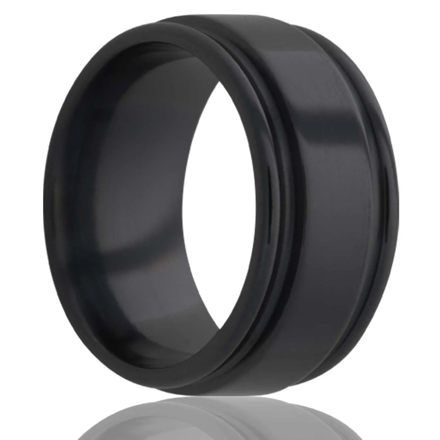 Double Grooved Edge Black Zirconium Ring