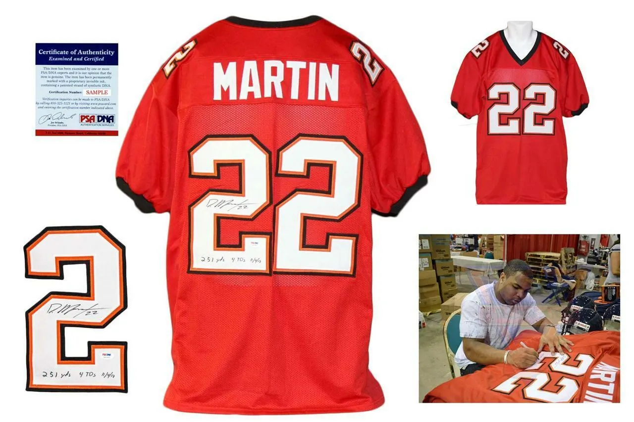 Doug Martin SIGNED Red Jersey - PSA/DNA Witness - 251 yds. 4 TD's Inscription