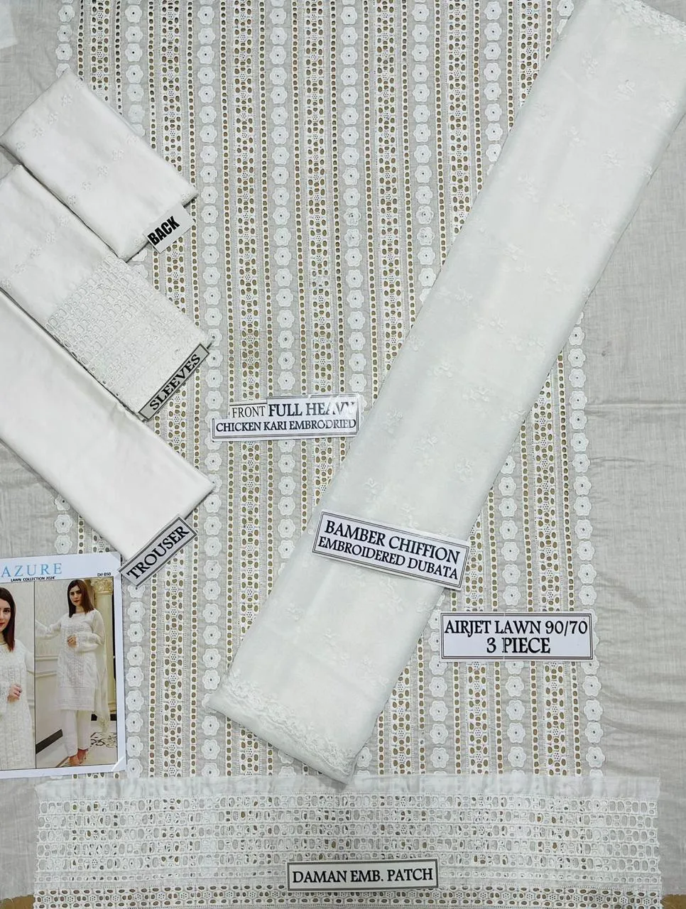 Elegant 3 Pcs Suit: Chikankari Embroidered Lawn Outfit with Dupatta