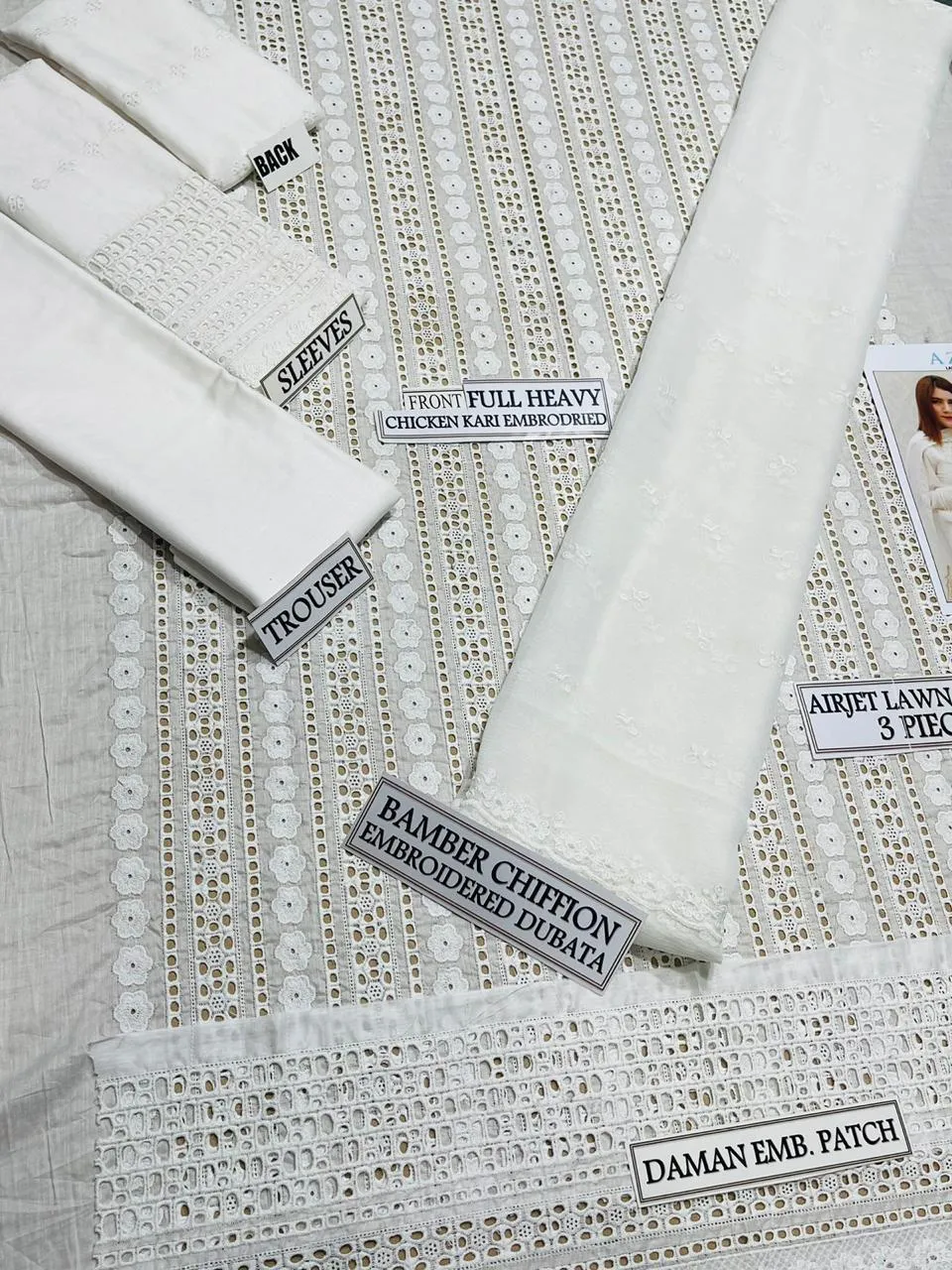 Elegant 3 Pcs Suit: Chikankari Embroidered Lawn Outfit with Dupatta