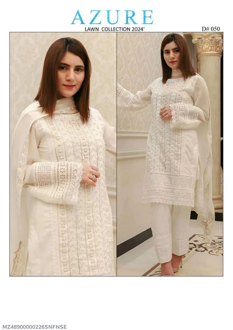Elegant 3 Pcs Suit: Chikankari Embroidered Lawn Outfit with Dupatta