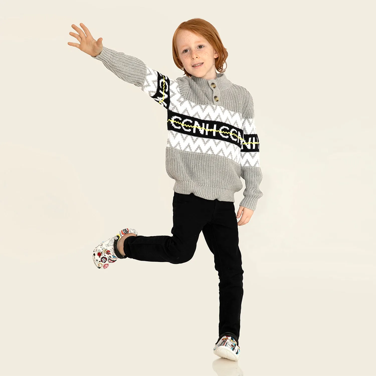 Embroidered Fair Isle High Neck Sweater