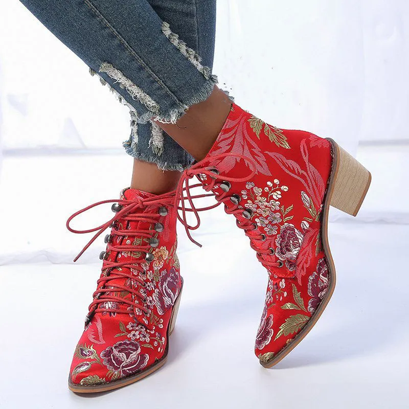 Embroidered Women's Short Boots - European and American Style