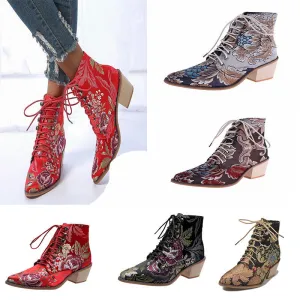 Embroidered Women's Short Boots - European and American Style