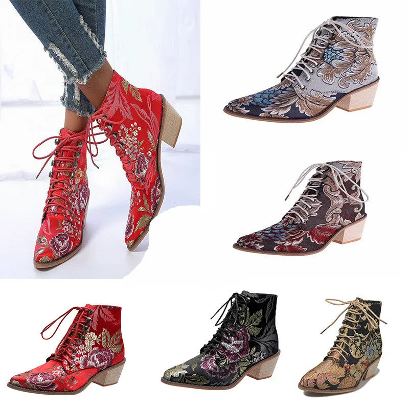 Embroidered Women's Short Boots - European and American Style