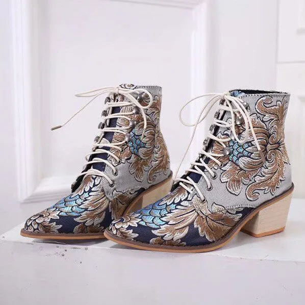 Embroidered Women's Short Boots - European and American Style