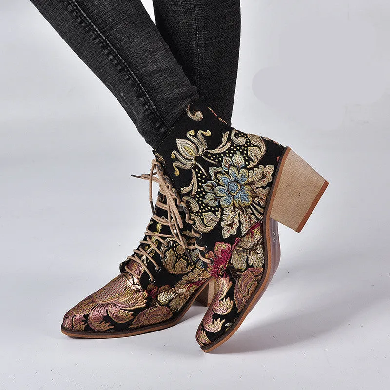 Embroidered Women's Short Boots - European and American Style