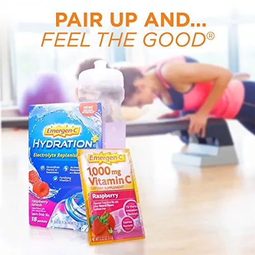 Emergen-C 1000 mg de vitamina C en polvo, con antioxidantes, vitaminas B y electrolitos, suplementos de inmunidad para apoyo inmunológico, mezcla de bebida Fizzy libre de cafeína, sabor a frambuesa - 30 unidades/1 mes de suministro