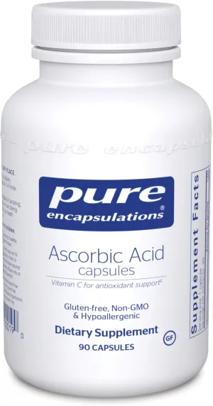 Encapsulaciones puras - Cápsulas de ácido ascórbico - Suplemento hipoalergénico de vitamina C para soporte antioxidante* - 90 cápsulas