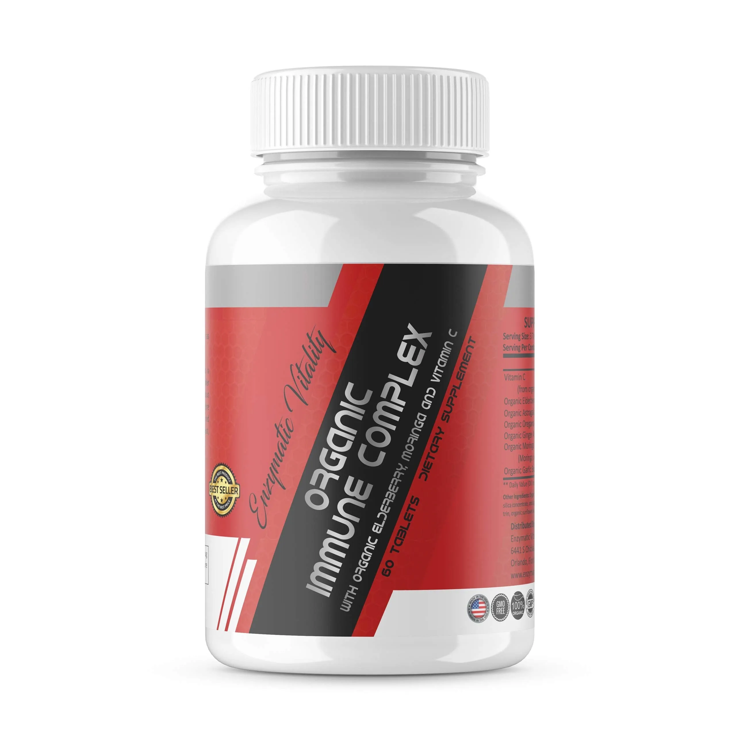 Enzymatic Vitality Organic Immune System Booster - Vitamina C - Orgánica de la Moringa - Orgánica de jengibre y extracto de ajo orgánico