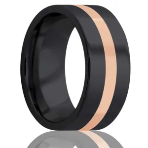 Flat Zirconium Band Rose Gold Inlay and Two Argentium Silver Inlays.