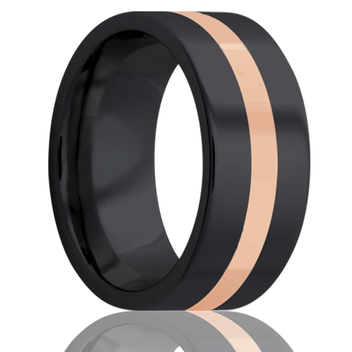 Flat Zirconium Band Rose Gold Inlay and Two Argentium Silver Inlays.