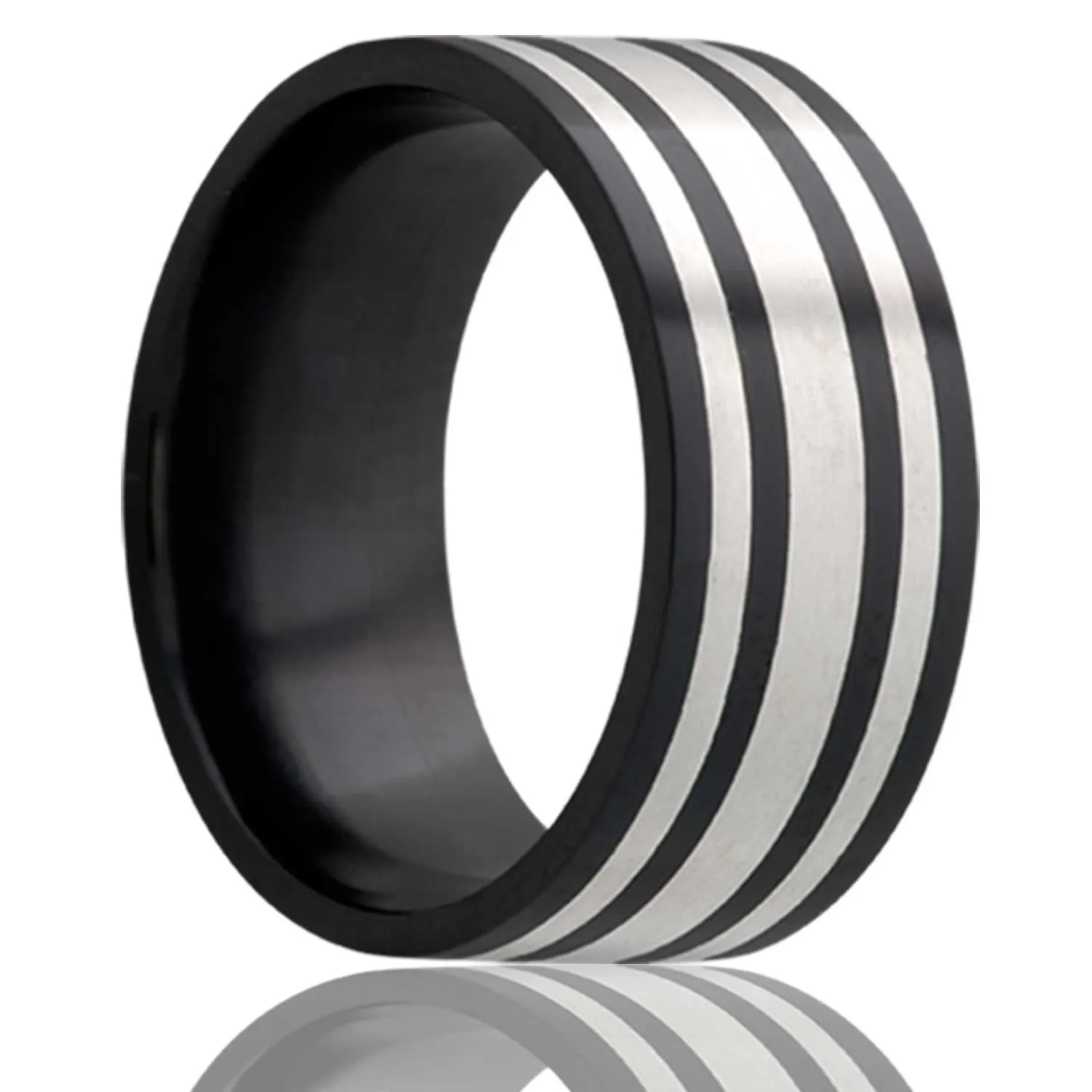 Flat Zirconium Band with One Argentium Silver Inlay