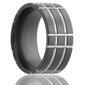Flat Zirconium Ring with Inlays of Sterling Silver