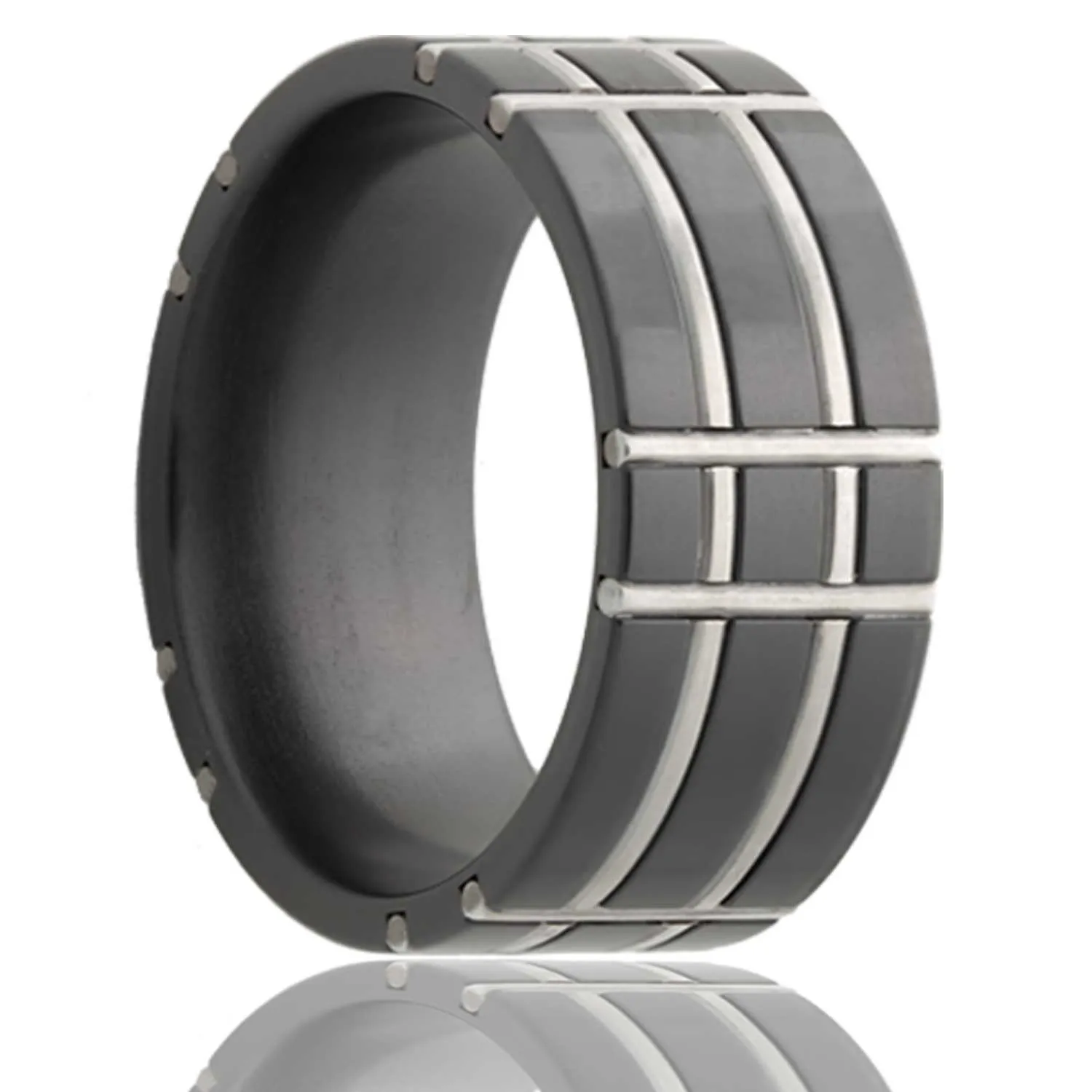 Flat Zirconium Ring with Inlays of Sterling Silver