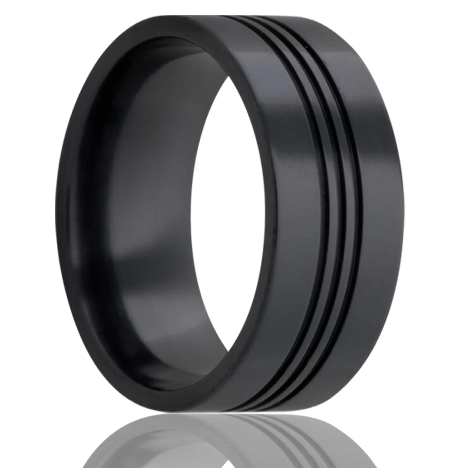 Flat Zirconium Ring with Three Grooves