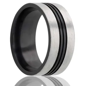 Flat Zirconium Ring with Three Grooves