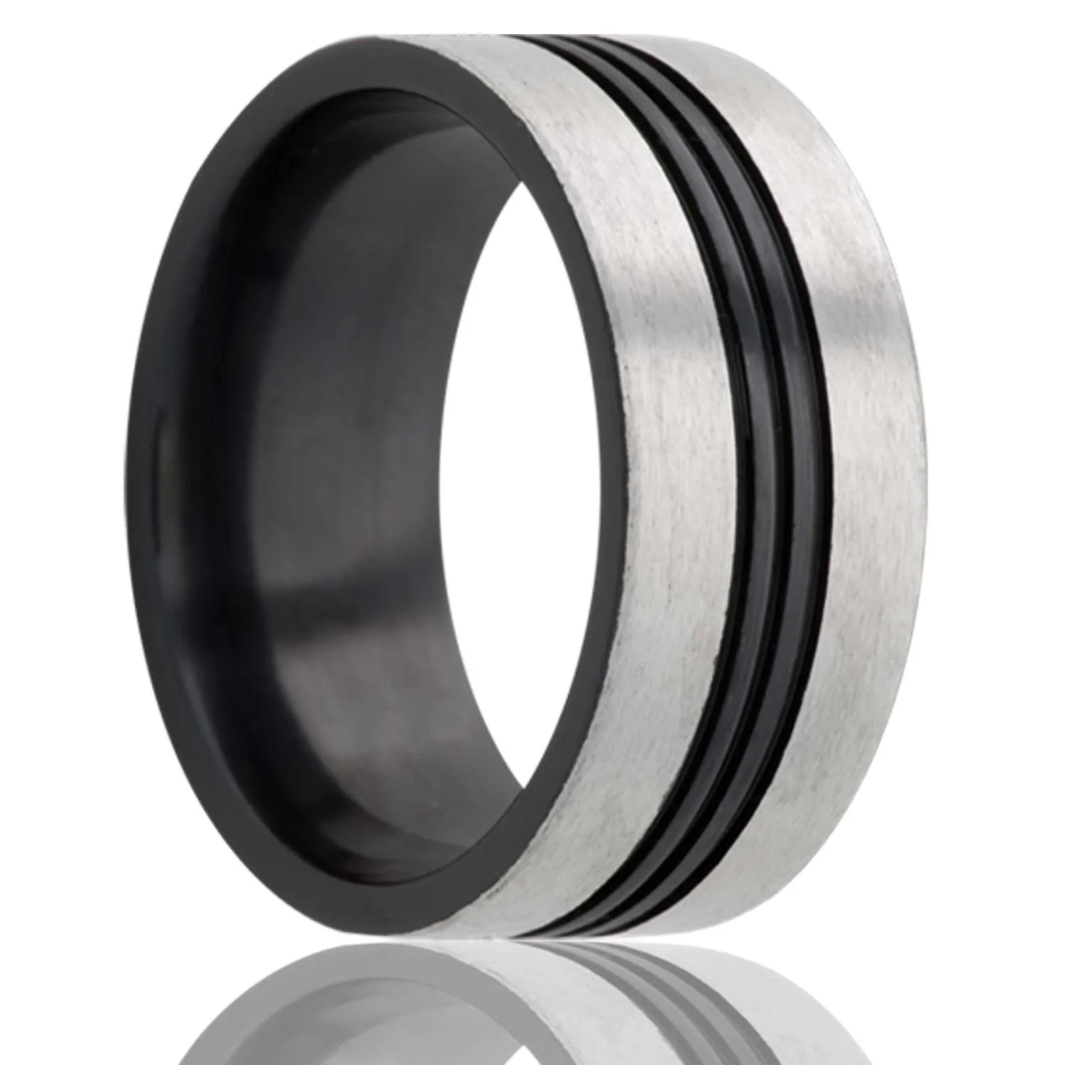 Flat Zirconium Ring with Three Grooves