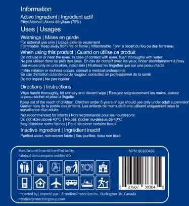 Frontline Hand Sanitizing Wipes 100 Ct