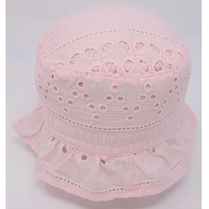 Girls Cotton Bucket Hat - Embroidered (6-18m)(pk12) KIDS/0342