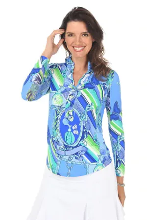 Gottex  Mock  Zip Neck  L/S Sun Shirt -MAKING SCENTS Blue Tonal