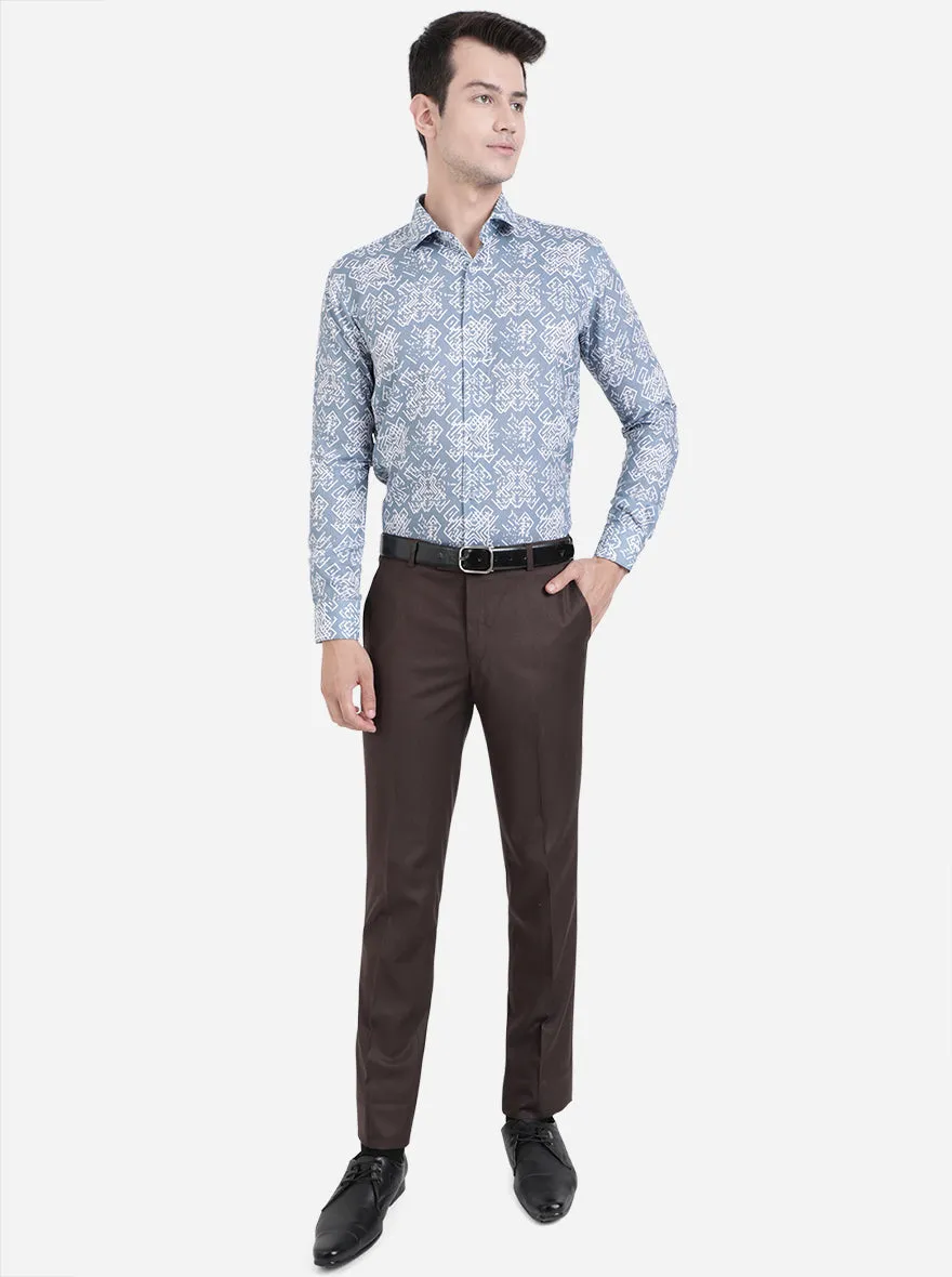 Grey & White Printed Slim Fit Party Wear Shirt | JB Studio