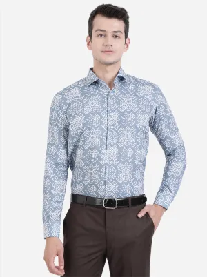 Grey & White Printed Slim Fit Party Wear Shirt | JB Studio