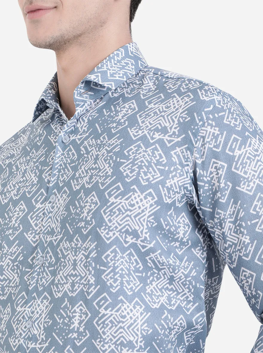 Grey & White Printed Slim Fit Party Wear Shirt | JB Studio