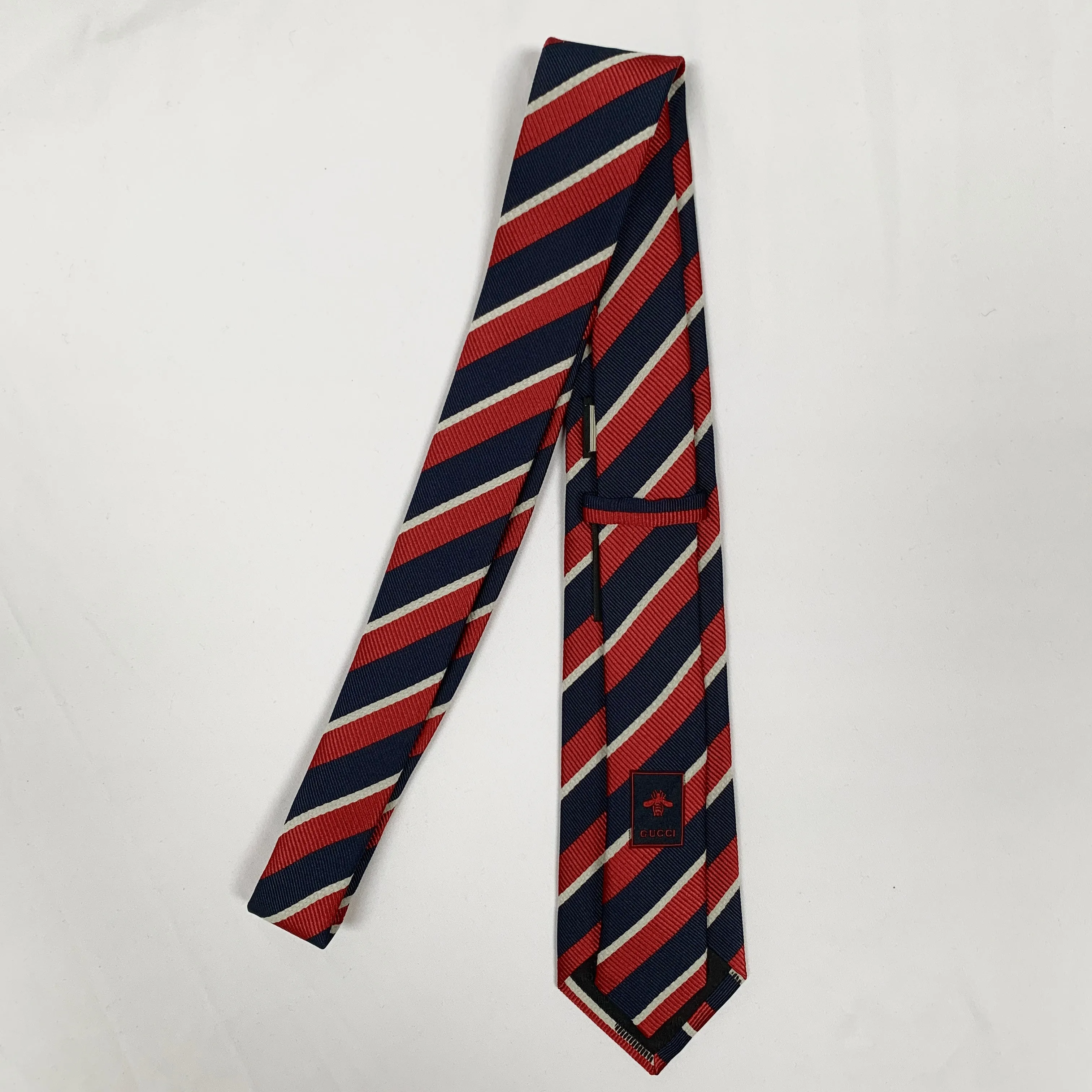 Gucci Striped Pimentone Neck Tie in Midnight Blue and Red