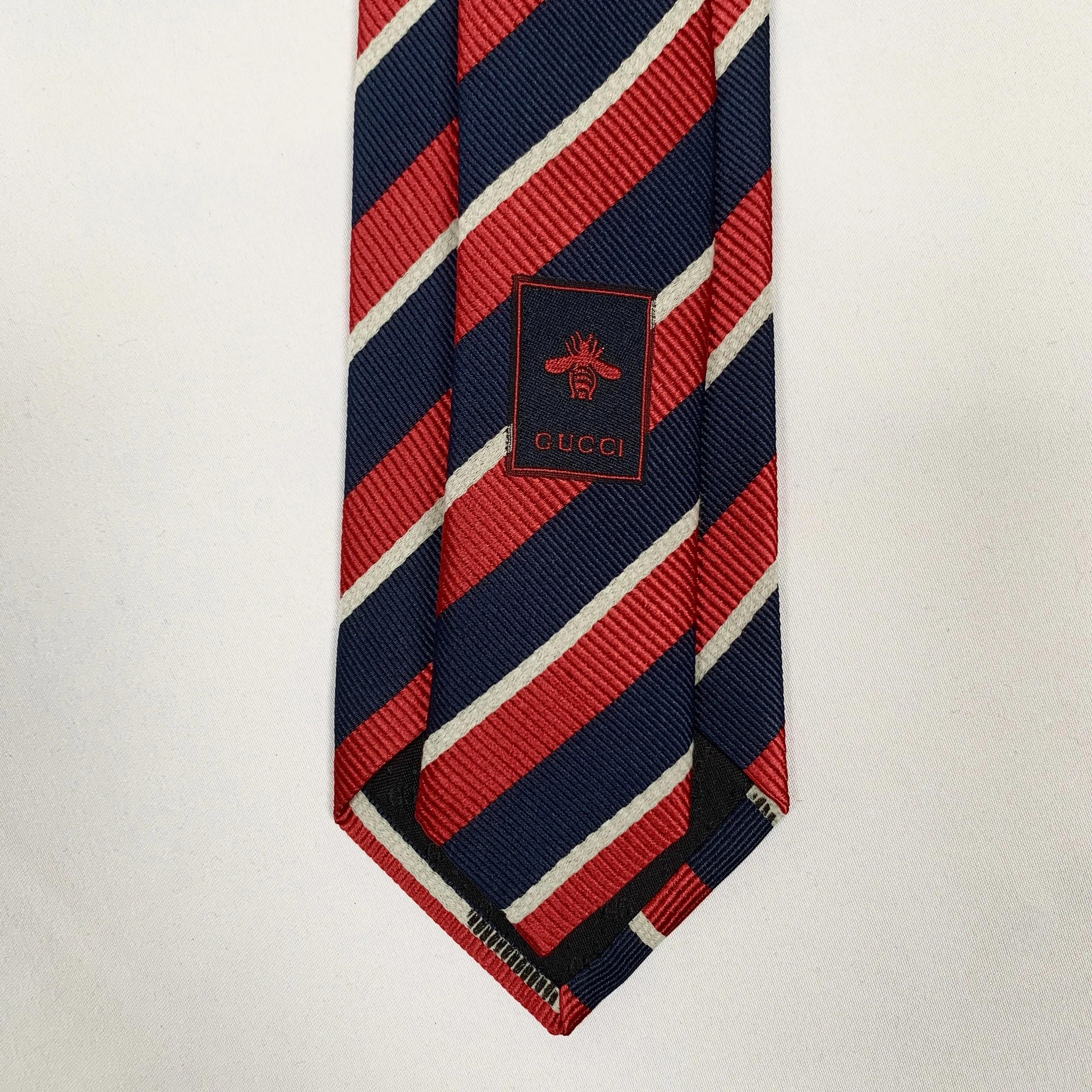 Gucci Striped Pimentone Neck Tie in Midnight Blue and Red