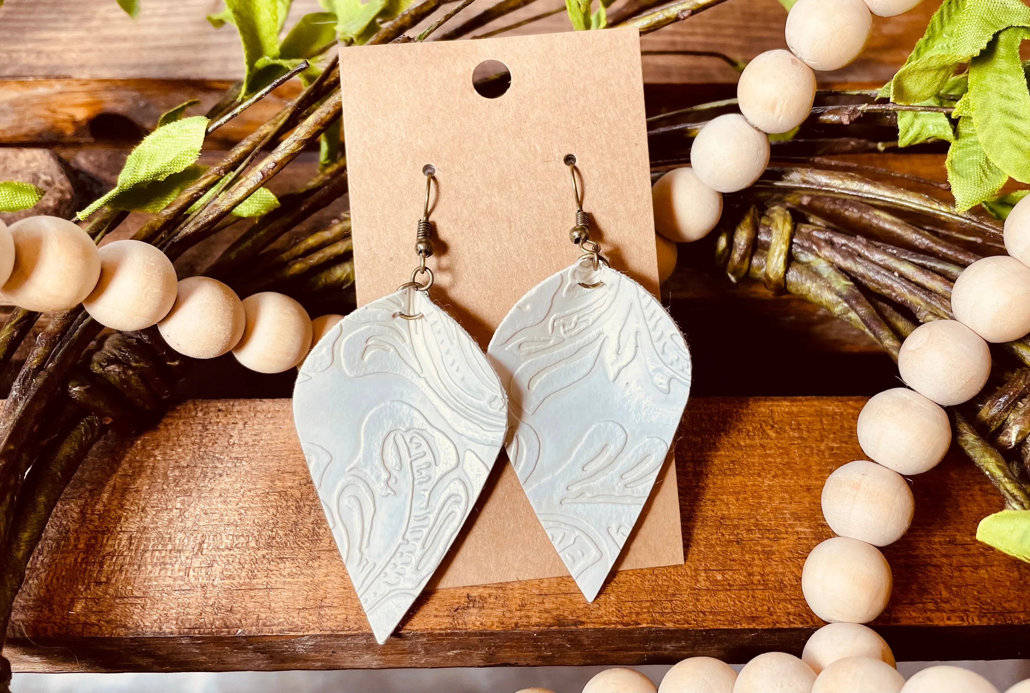 Handmade Leaf Teardrop Embossed Earrings