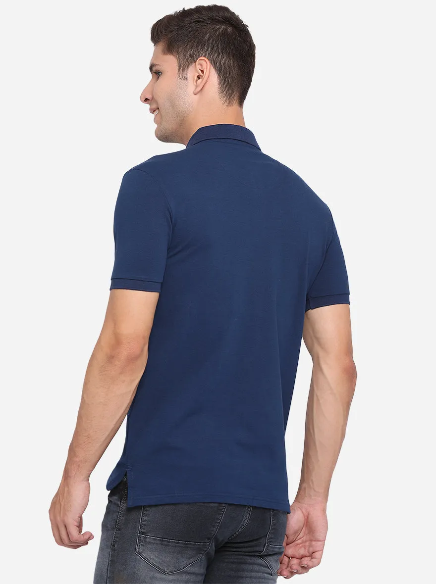 Indigo Blue Solid Slim Fit Polo T-Shirt | JadeBlue