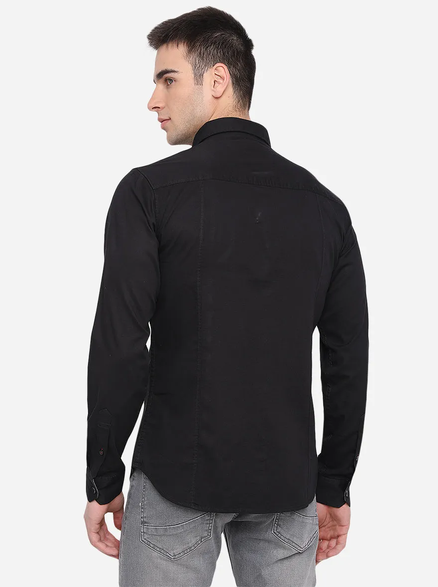 Jet Black Solid Slim Fit Casual Shirt | Greenfibre