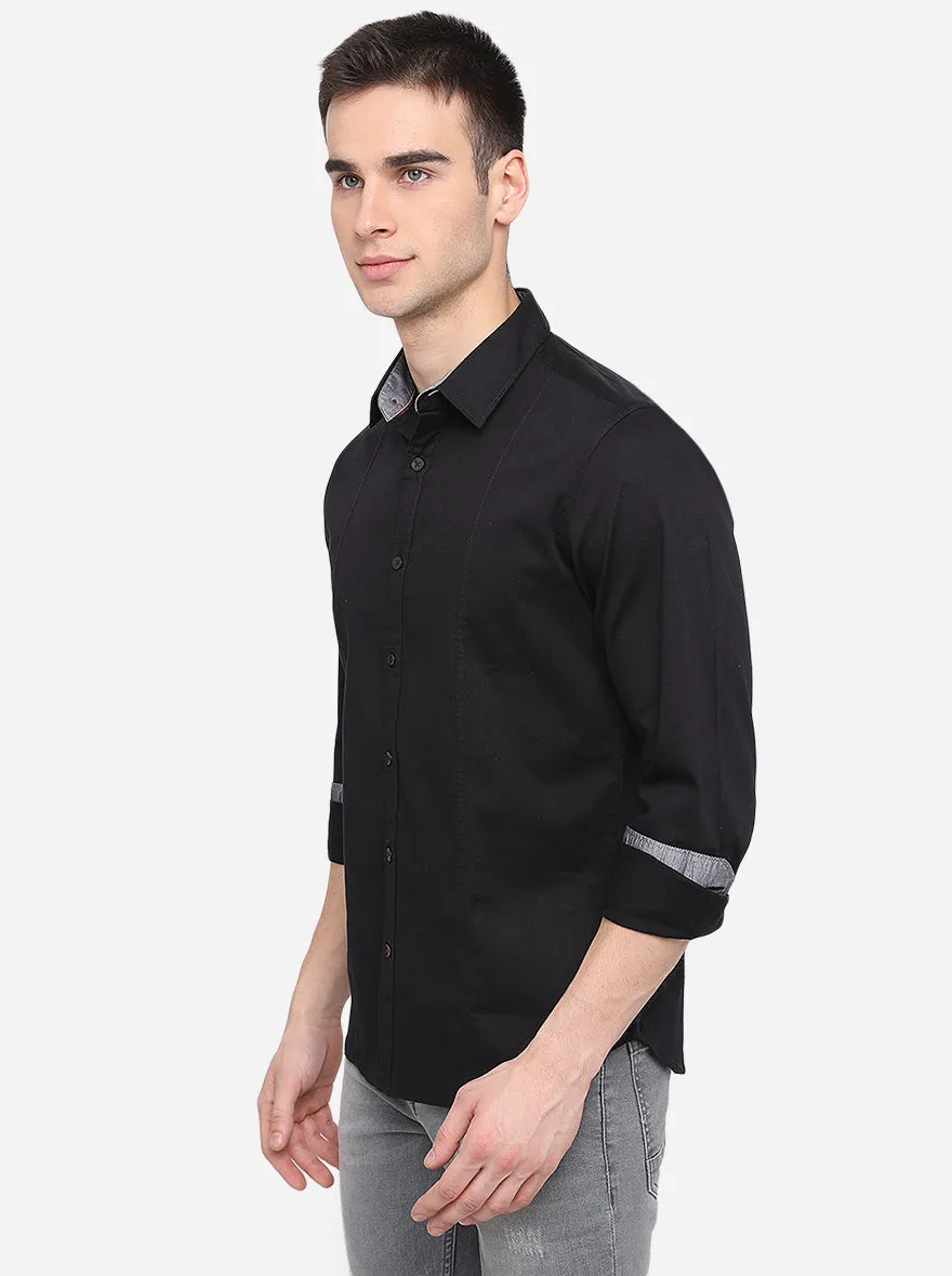 Jet Black Solid Slim Fit Casual Shirt | Greenfibre