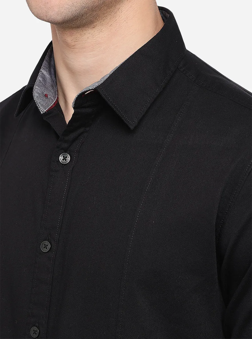 Jet Black Solid Slim Fit Casual Shirt | Greenfibre