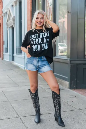 Just Here for a Good Time Black Graphic Tee