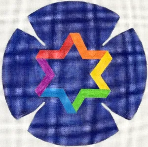 KIP-01: Kippah – Rainbow Star of David – multi on deep blue
