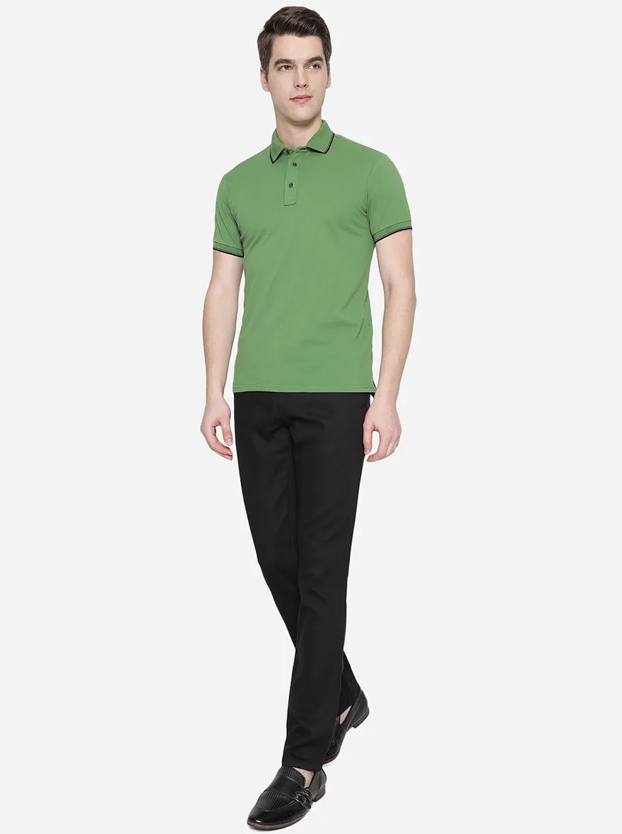 Light Green Solid Slim Fit Polo T-Shirt | JadeBlue
