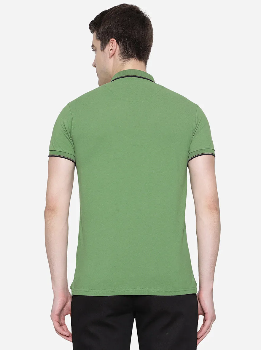 Light Green Solid Slim Fit Polo T-Shirt | JadeBlue