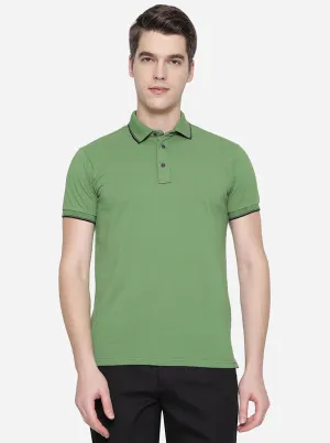 Light Green Solid Slim Fit Polo T-Shirt | JadeBlue