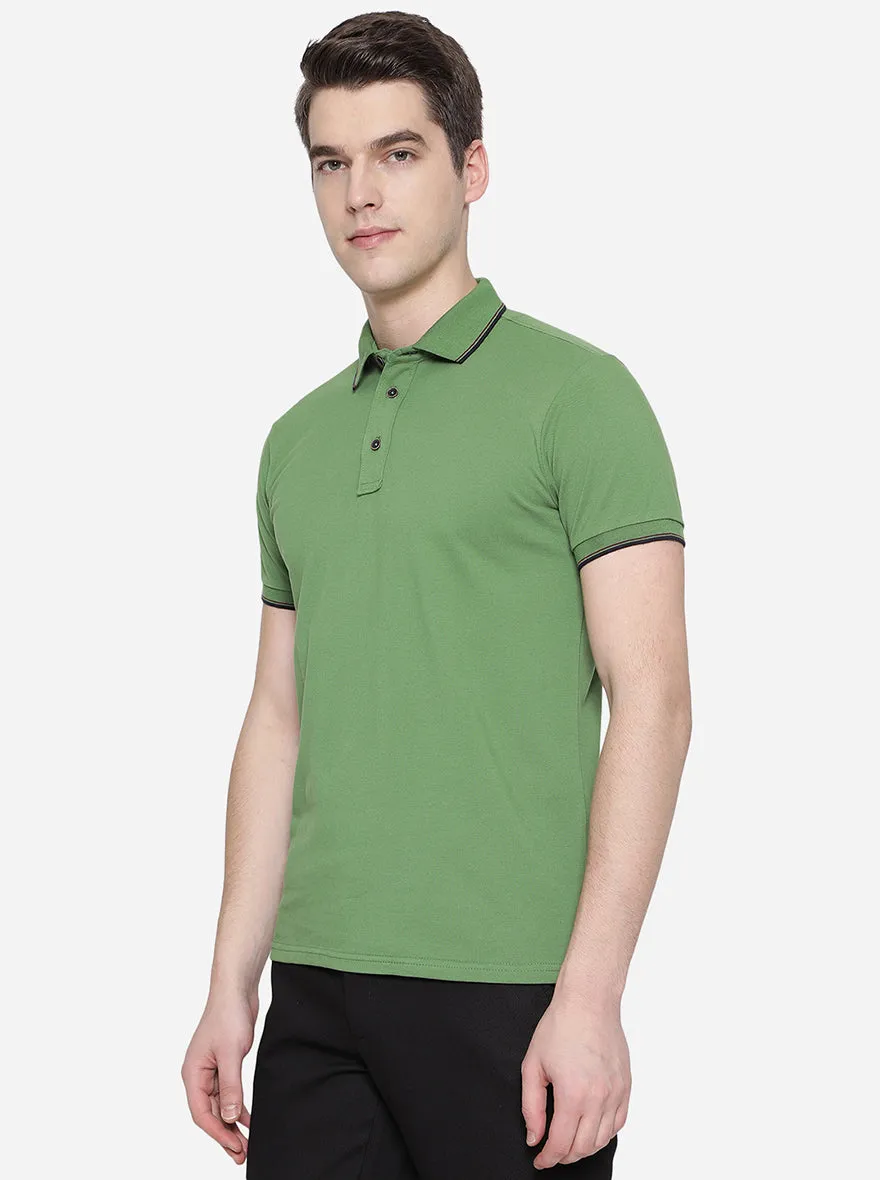 Light Green Solid Slim Fit Polo T-Shirt | JadeBlue