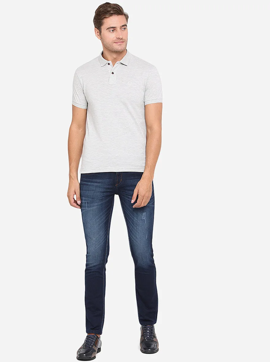Light Grey Solid Slim Fit Polo T-Shirt | Greenfibre