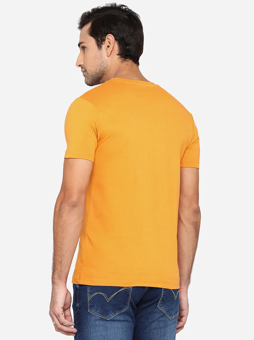 Light Orange Printed Slim Fit T-Shirt | Greenfibre