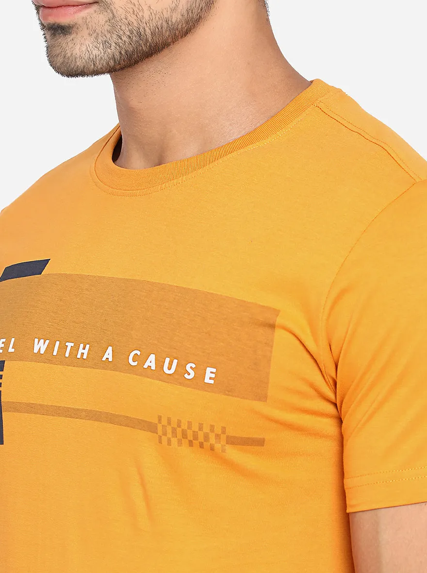 Light Orange Printed Slim Fit T-Shirt | Greenfibre