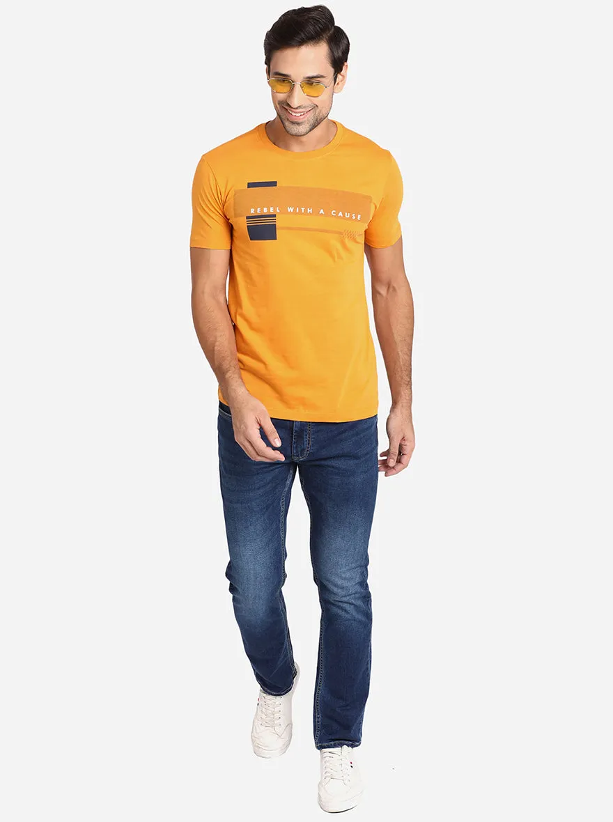 Light Orange Printed Slim Fit T-Shirt | Greenfibre