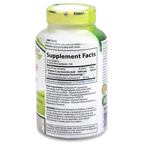 Liposomal Vitamina C | Cyclo-C 1000mg | Bioflavonoides   ciclodextrina | Naturaleza Essentials | Fórmula de absorción máxima | Suministro de 3 meses | Sin OMG | Sin gluten | Vegetariano | 200 unidades, 200
