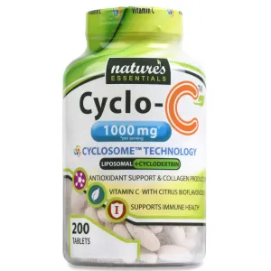 Liposomal Vitamina C | Cyclo-C 1000mg | Bioflavonoides   ciclodextrina | Naturaleza Essentials | Fórmula de absorción máxima | Suministro de 3 meses | Sin OMG | Sin gluten | Vegetariano | 200 unidades, 200