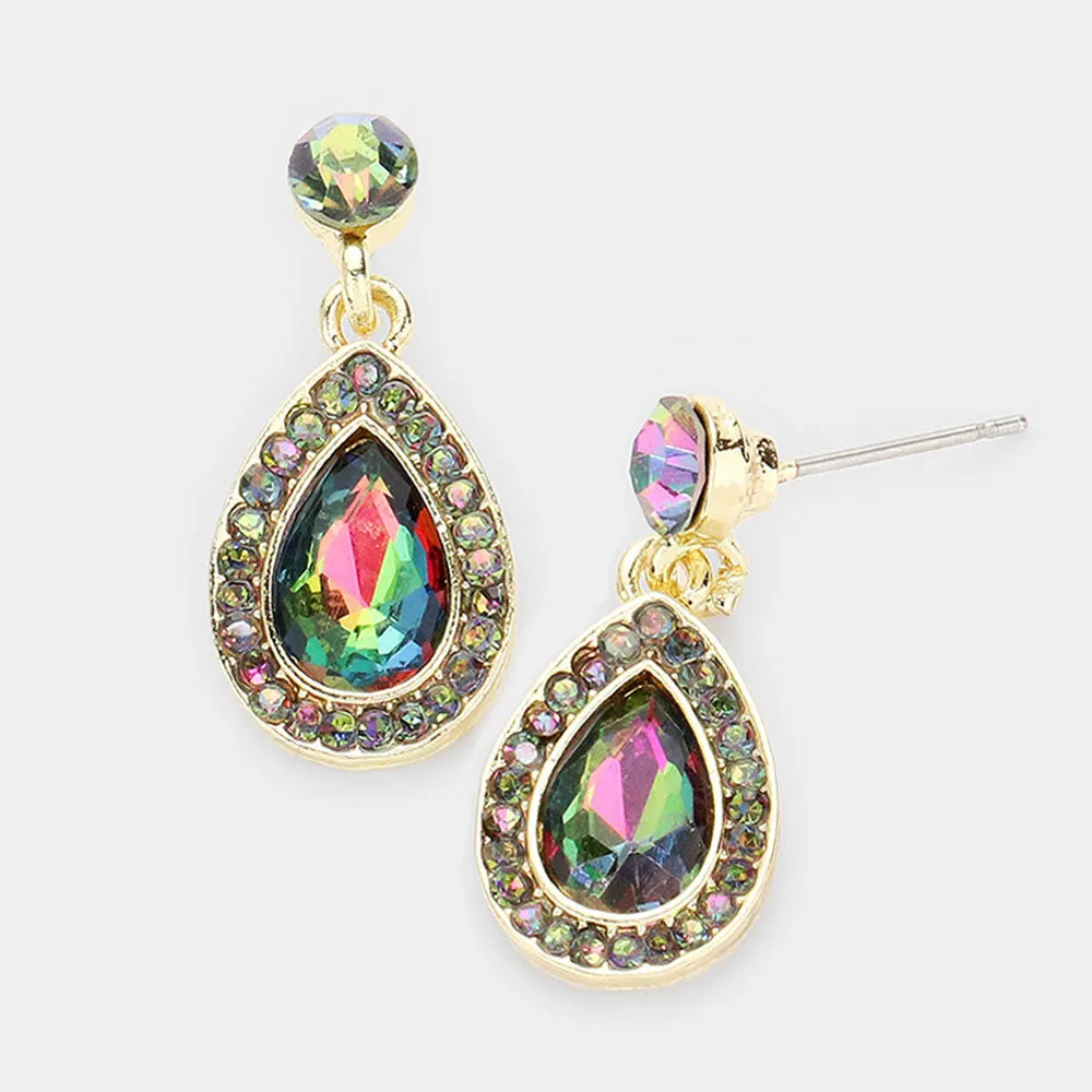 Little Girls Multi-Color Rhinestone and Teardrop Dangle Pageant Earrings | 506964